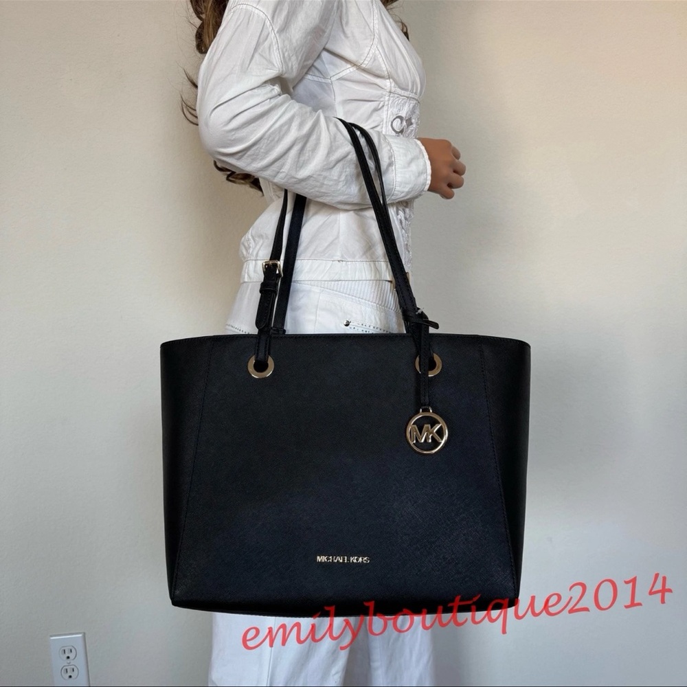 NWT Michael Kors Walsh Multifunction Tote Black Saffiano Leather Shoulder Bag